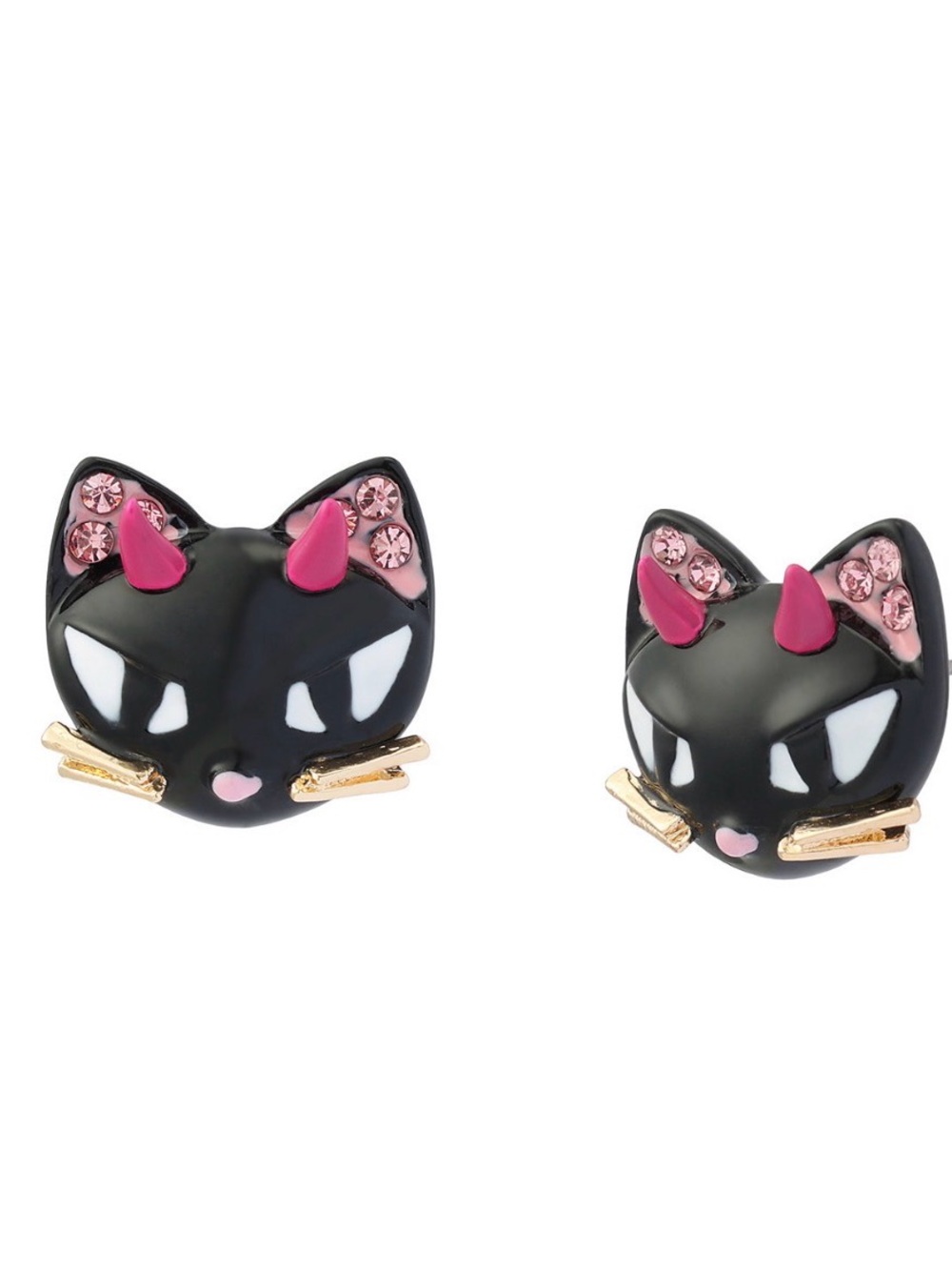 Betsey JOHNSON Faux-Stone Halloween Devil Cat Stud Earrings